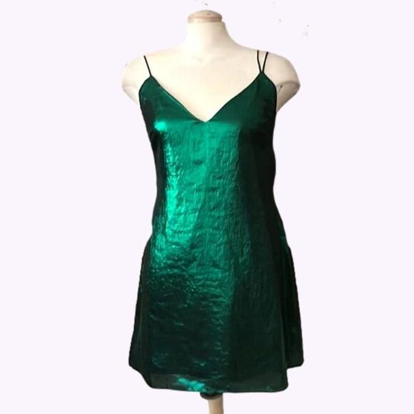 HouseĀ Of Harlow 1960 x Revolve Ambrosia Dressā~ Metallic Green Slip Dress ~ SZ L - Picture 4 of 14